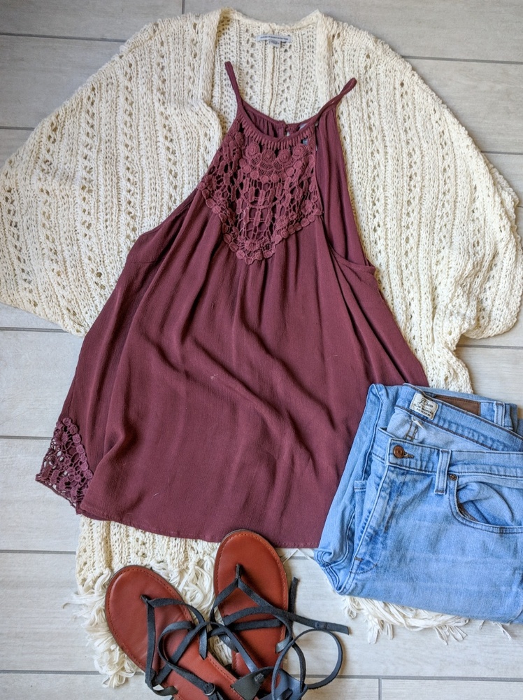 Rust colored crochet tank top